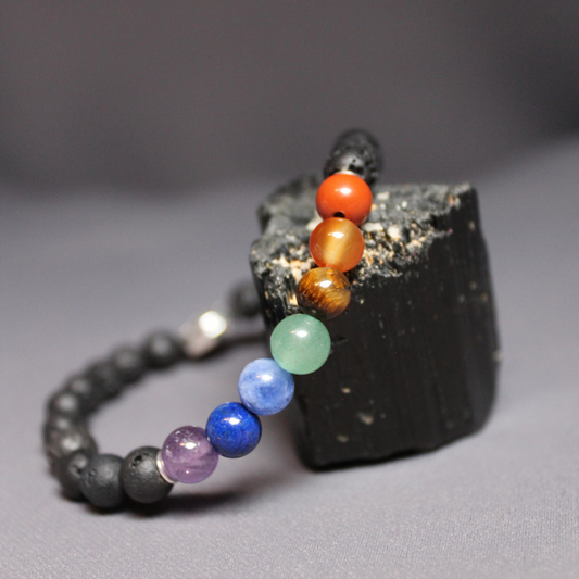 Bracelet Vibratoire des 7 Chakras en pierres naturelles, bijou Nayeli fait main pour l’harmonie, l’équilibre énergétique et la reconnexion intérieure.