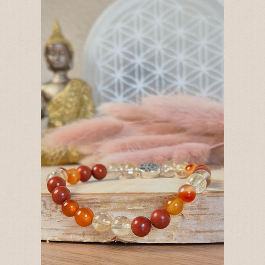Bracelet Énergie Vitale en pierres naturelles Citrine, Cornaline et Jaspe rouge. Fait main Nayeli pour retrouver force et motivation.