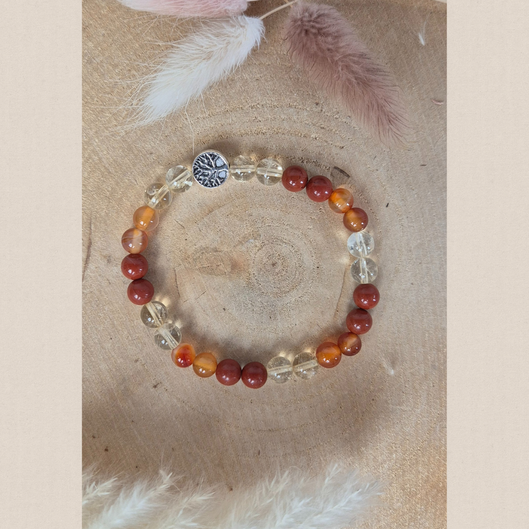 Bracelet Énergie Vitale en pierres naturelles Citrine, Cornaline et Jaspe rouge. Fait main Nayeli pour retrouver force et motivation.