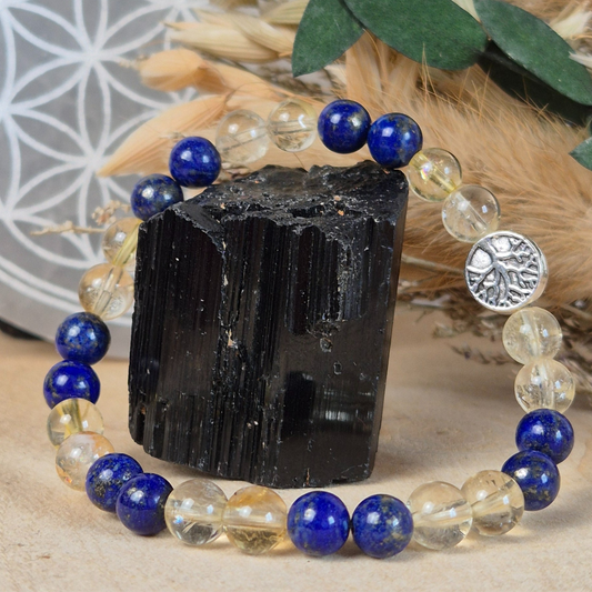 Bracelet Vision Lumineuse en pierres naturelles Lapis lazuli et Citrine. Fait main Nayeli pour dissiper les doutes et avancer avec clarté.