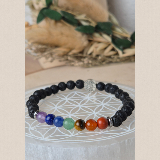 Bracelet Vibratoire des 7 Chakras en pierres naturelles, bijou Nayeli fait main pour l’harmonie, l’équilibre énergétique et la reconnexion intérieure.