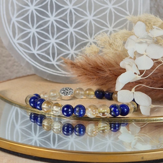 Bracelet Vision Lumineuse en pierres naturelles Lapis lazuli et Citrine. Fait main Nayeli pour dissiper les doutes et avancer avec clarté.