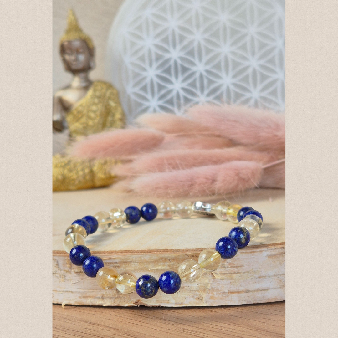 Bracelet Vision Lumineuse en pierres naturelles Lapis lazuli et Citrine. Fait main Nayeli pour dissiper les doutes et avancer avec clarté.