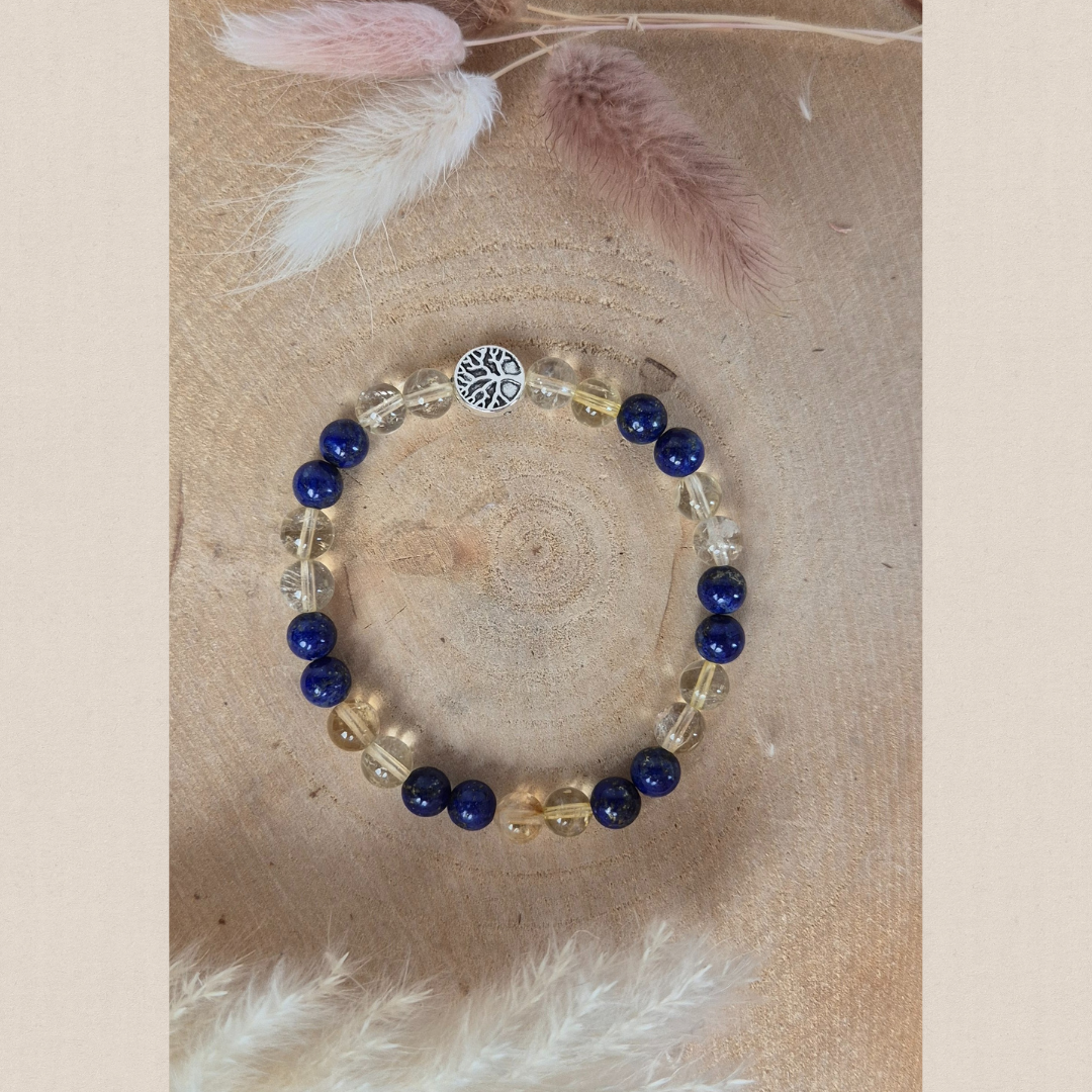 Bracelet Vision Lumineuse en pierres naturelles Lapis lazuli et Citrine. Fait main Nayeli pour dissiper les doutes et avancer avec clarté.